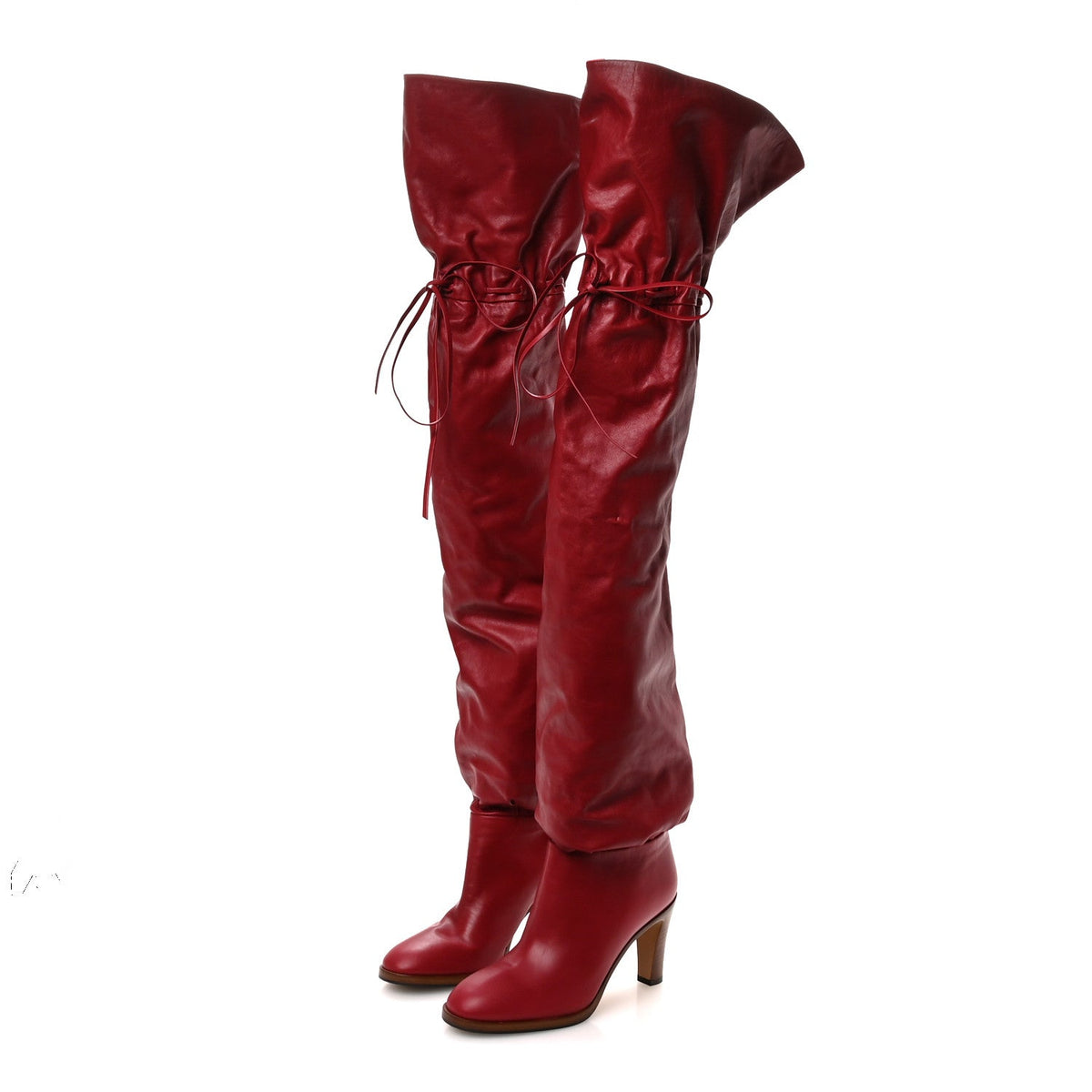 Deauville Calfskin Cinched Over The Knee High Boots 35.5 Red