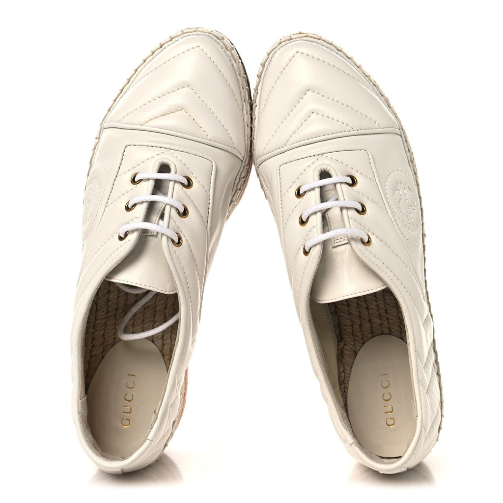 Nappa Matelasse GG Pilar Flatform Lace-Up Espadrilles 36.5 Great White