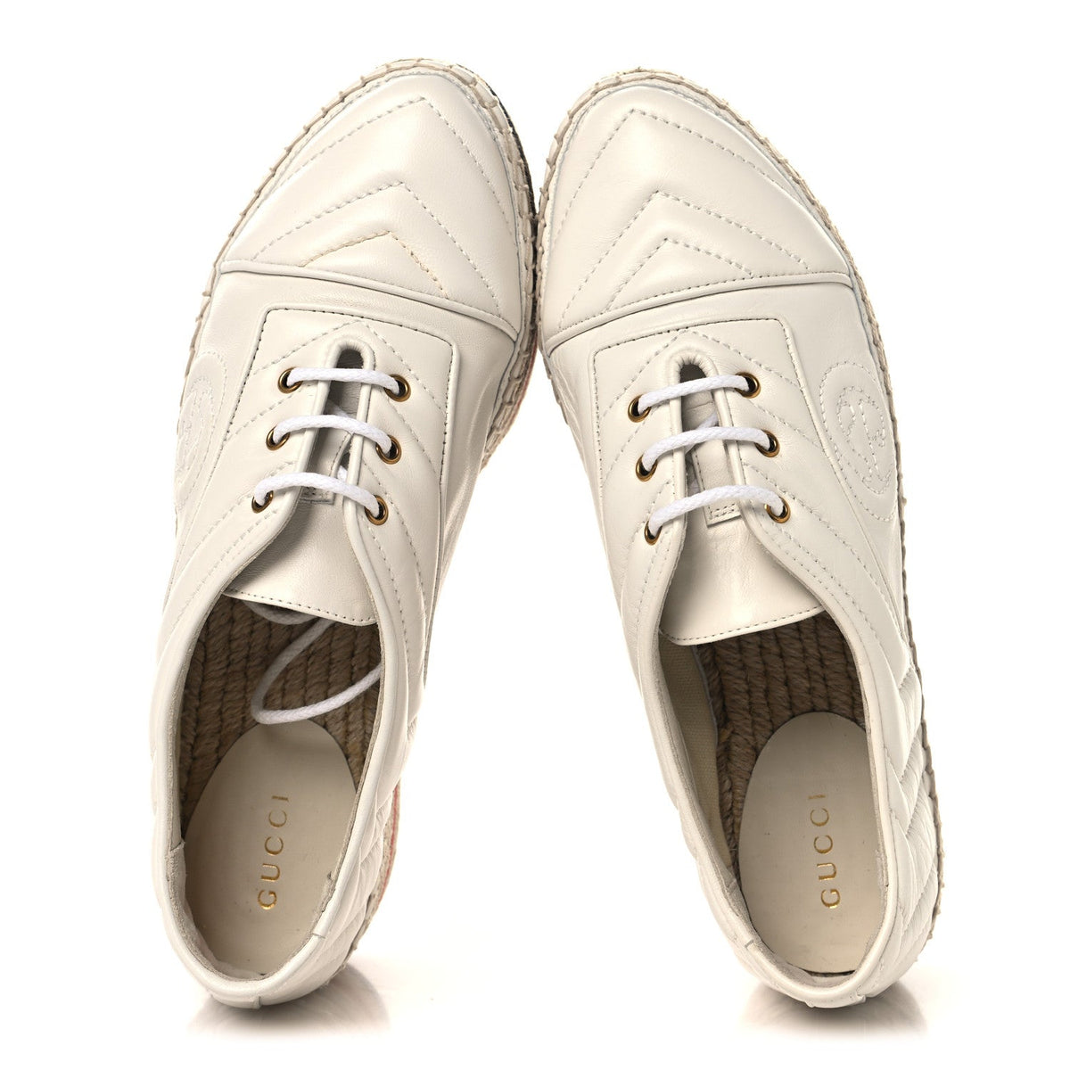 Nappa Matelasse GG Pilar Flatform Lace-Up Espadrilles 36.5 Great White