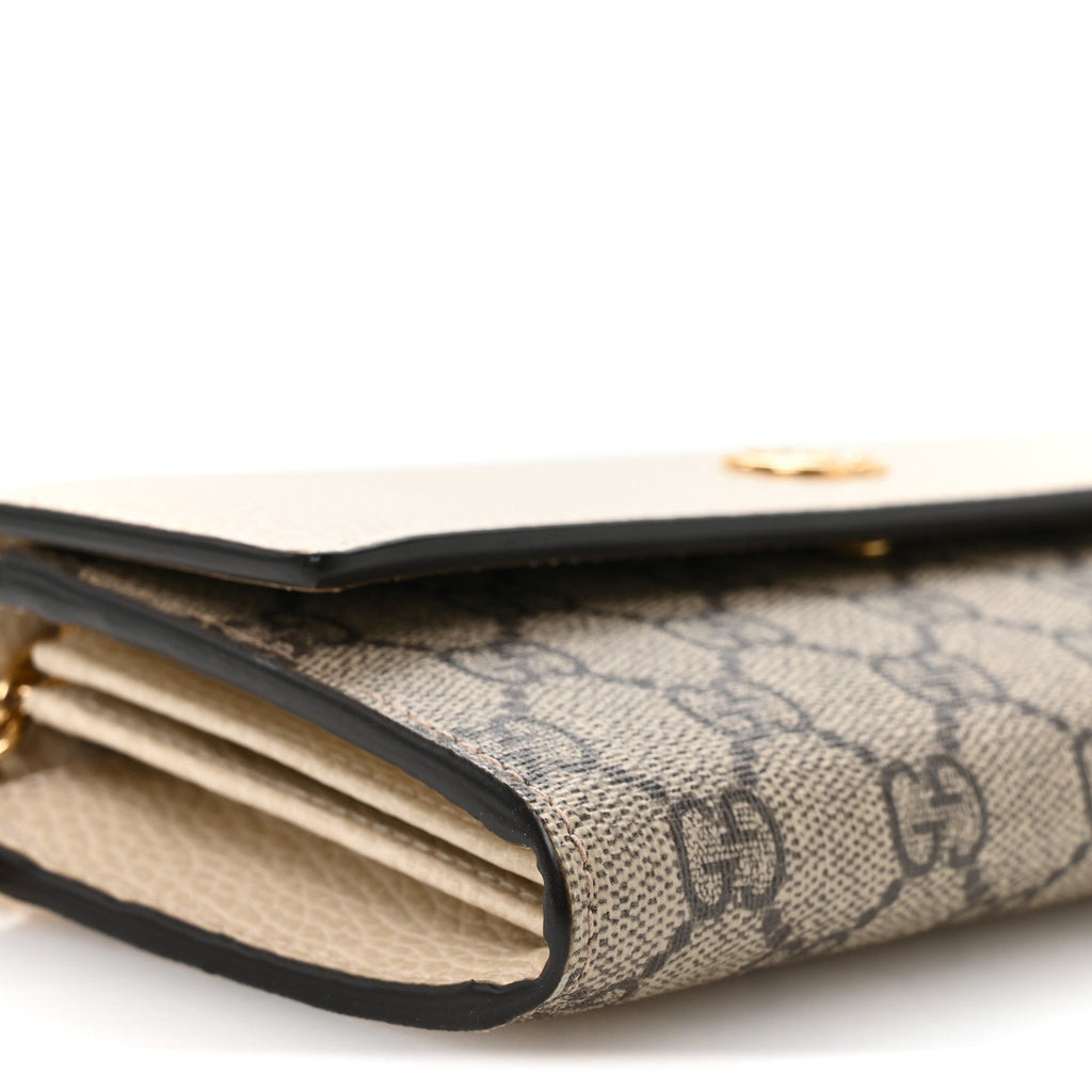 Dollar Calfskin GG Supreme Monogram Petite GG Marmont Wallet Chain Bag Mystic White Beige Ebony Mystic White Beige Ebony