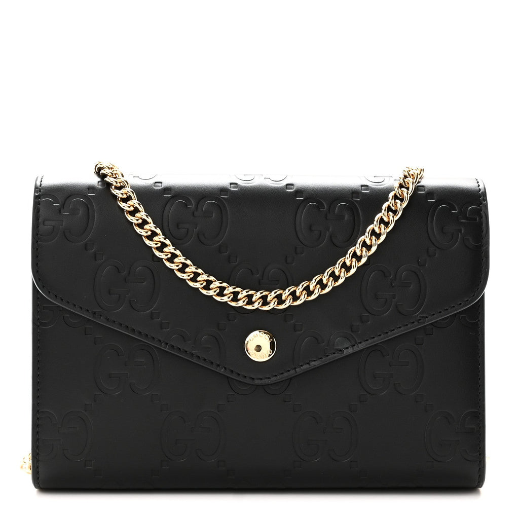 Calfskin GG Debossed Chain Wallet Black