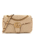 Raffia Elaphe Matelasse Small GG Marmont Shoulder Bag Natural Cream Brown