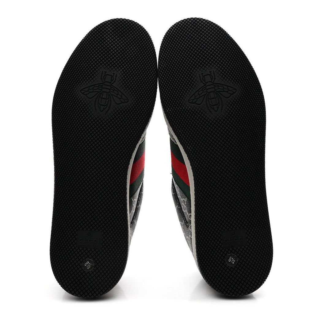 GG Supreme Monogram Miro Soft Calfskin Web Mens Screener Sneakers 8.5 Black Grey Sky