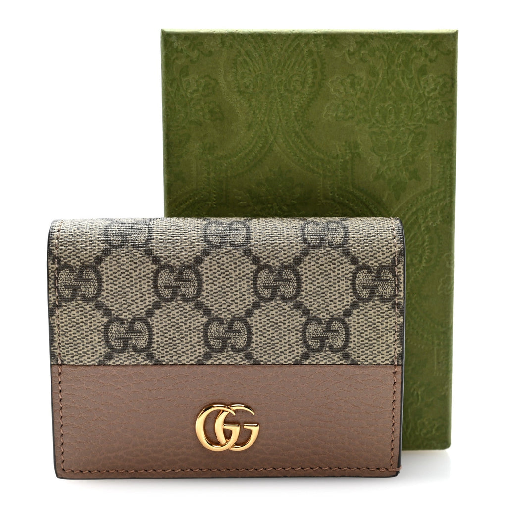 Dollar Calfskin GG Supreme Monogram GG Marmont Card Case Porcelain Rose Beige Ebony