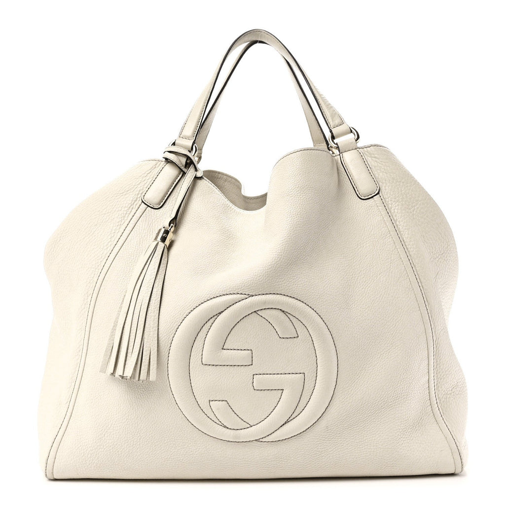 Pebbled Calfskin Large Soho Shoulder Bag Off White