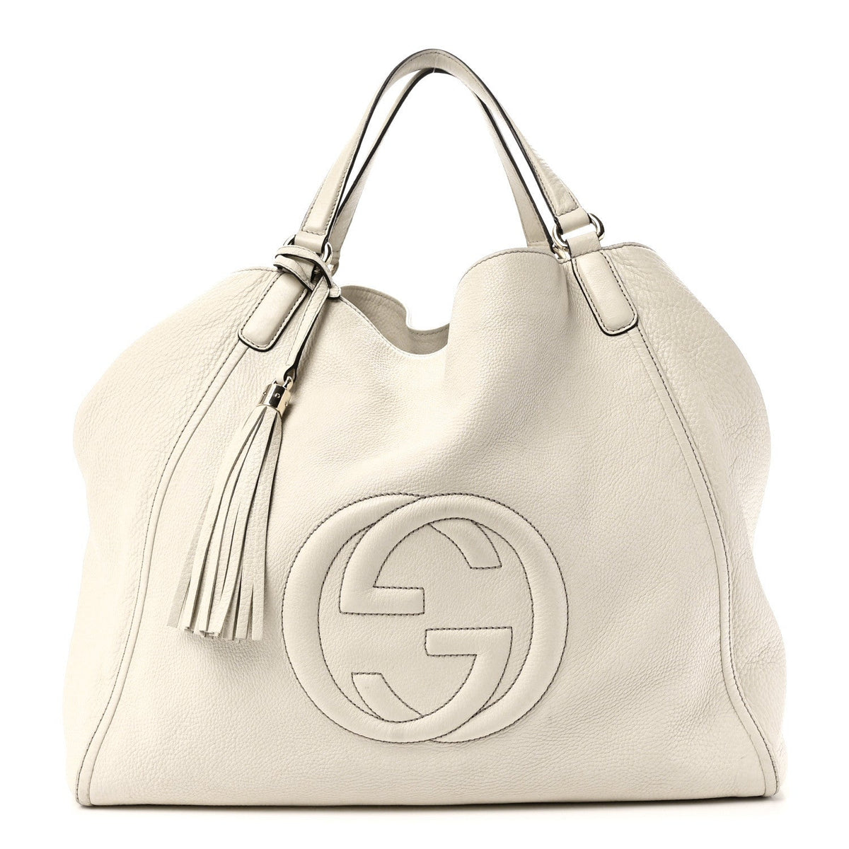 Pebbled Calfskin Large Soho Shoulder Bag Off White