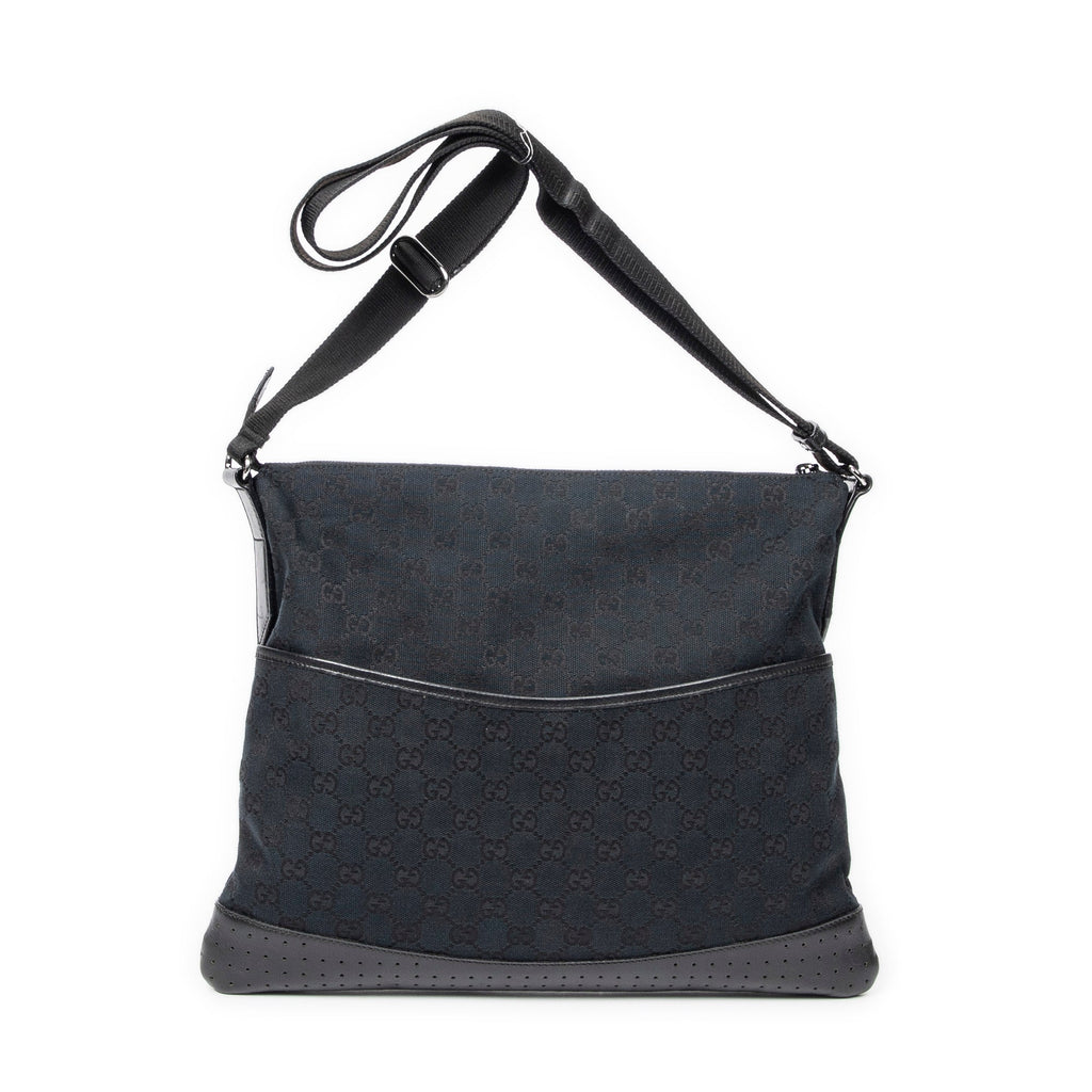 Zip Messenger Bag GG Canvas with Perforated Leather Medium