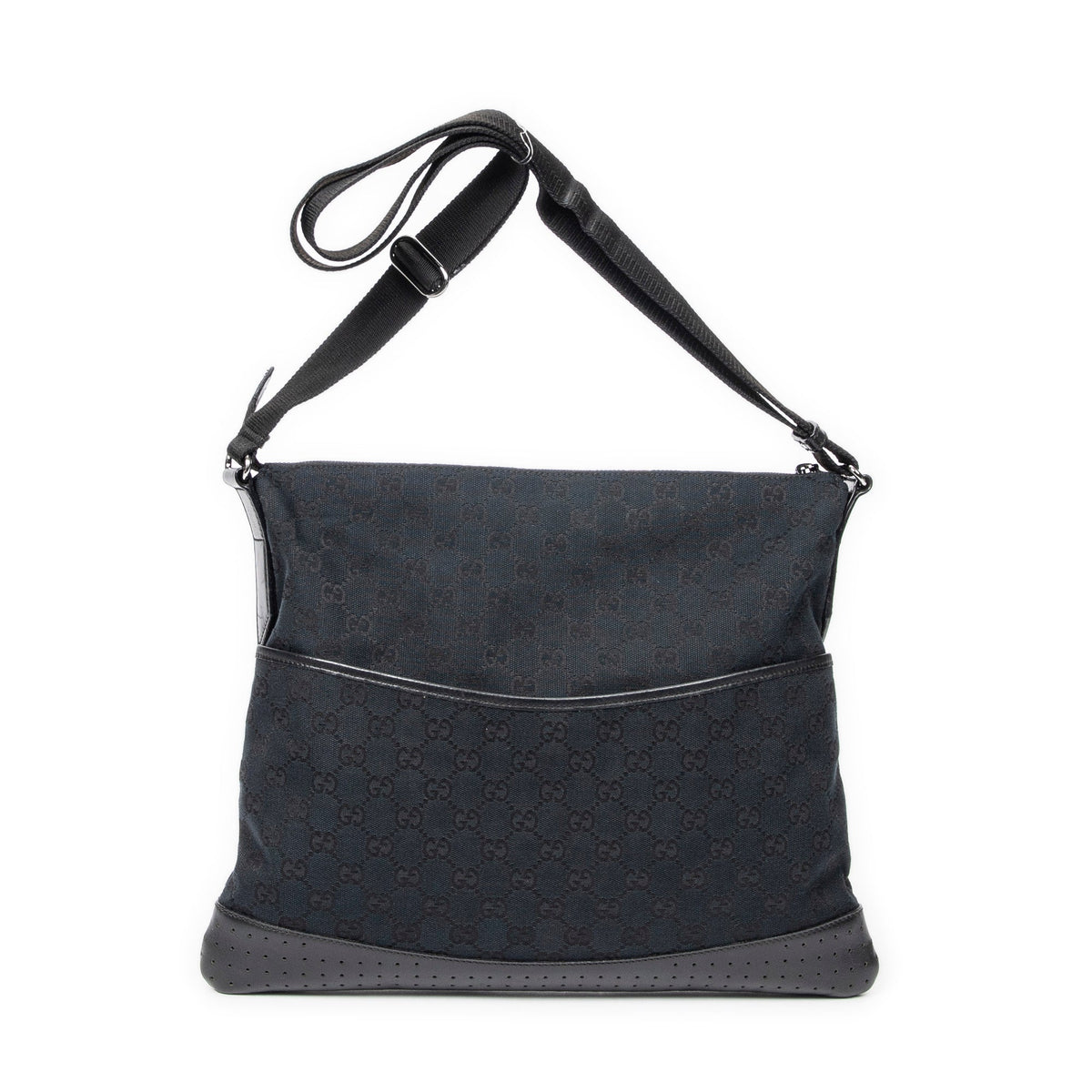 Zip Messenger Bag GG Canvas with Perforated Leather Medium