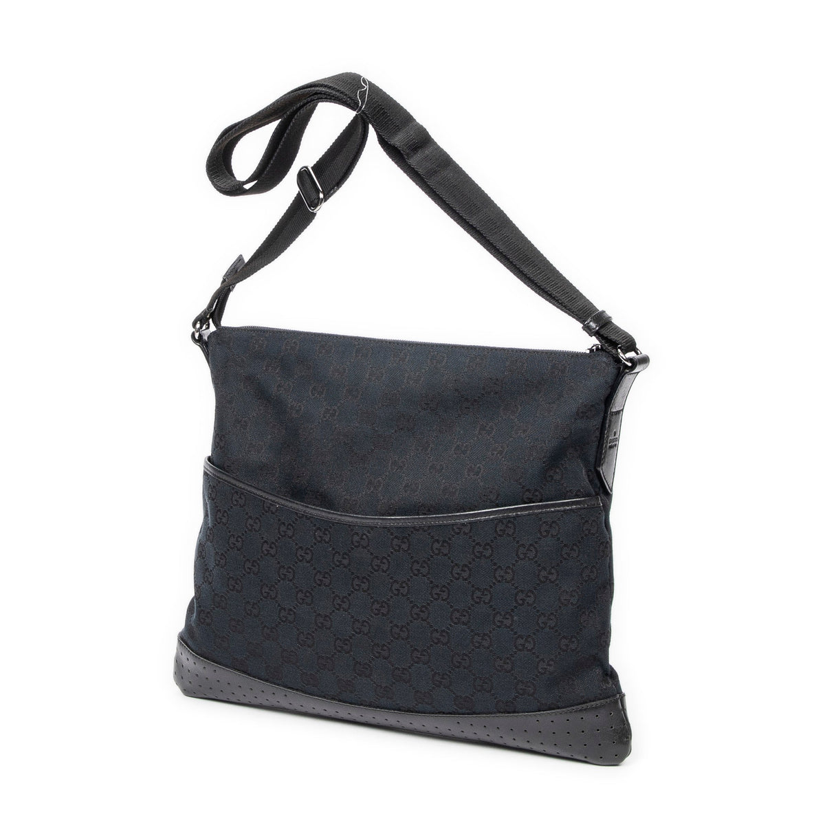 Zip Messenger Bag GG Canvas with Perforated Leather Medium