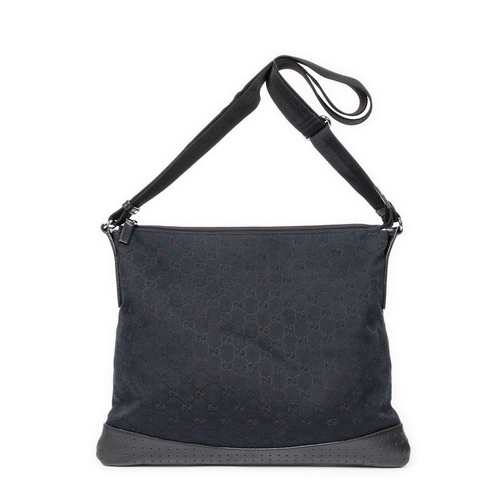 Zip Messenger Bag GG Canvas with Perforated Leather Medium