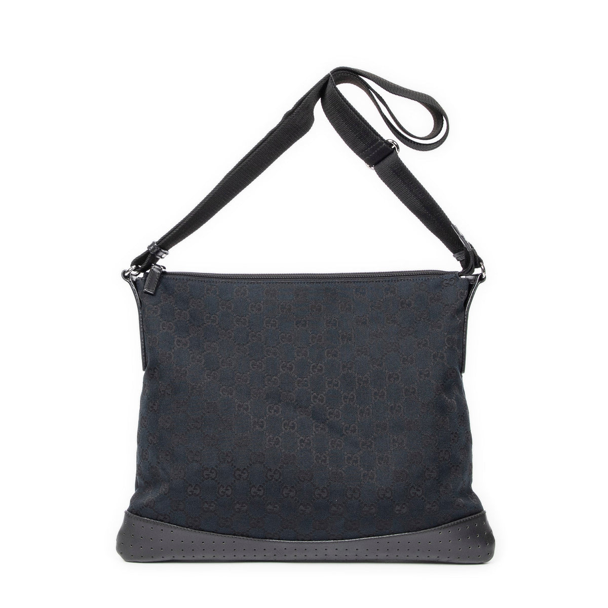 Zip Messenger Bag GG Canvas with Perforated Leather Medium