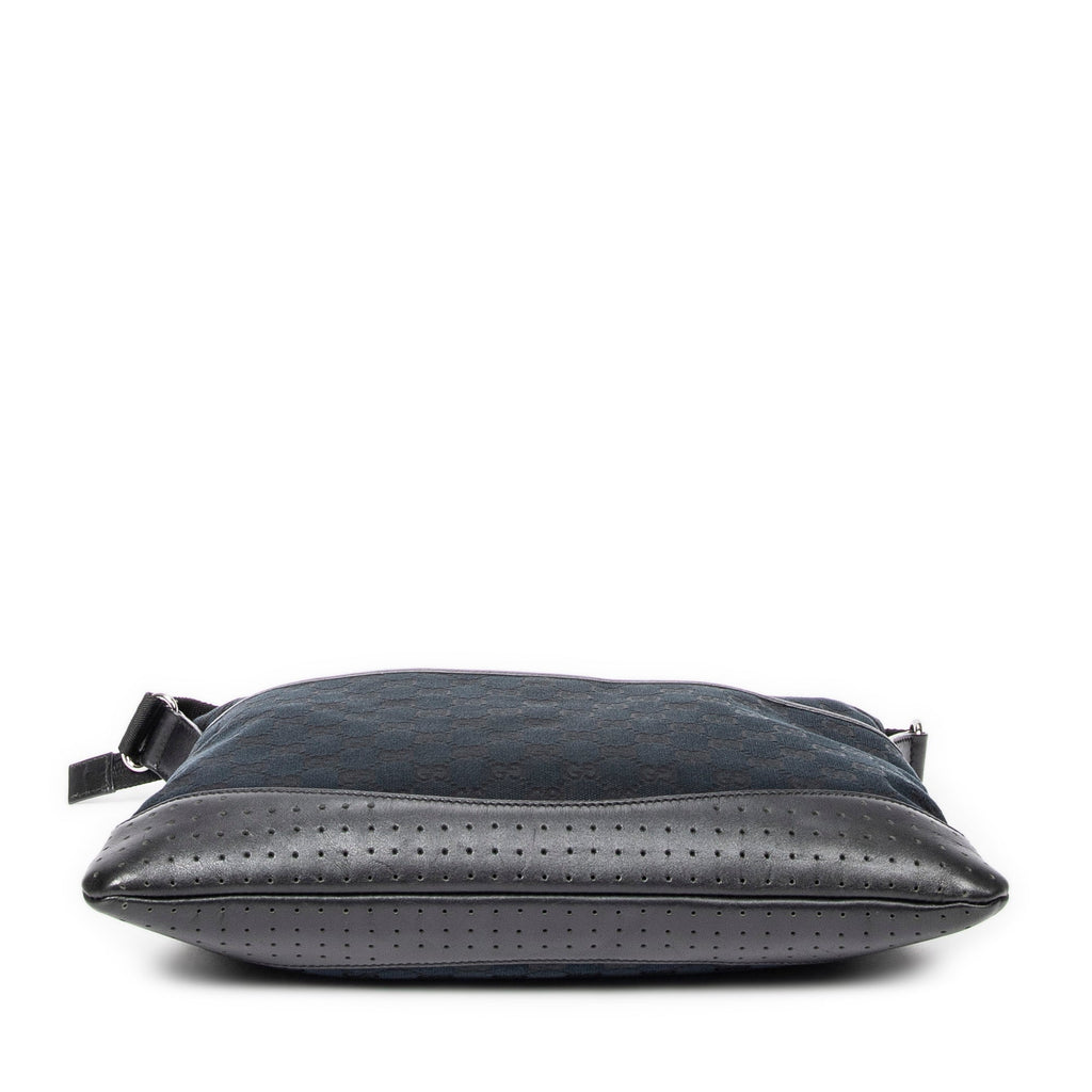 Zip Messenger Bag GG Canvas with Perforated Leather Medium
