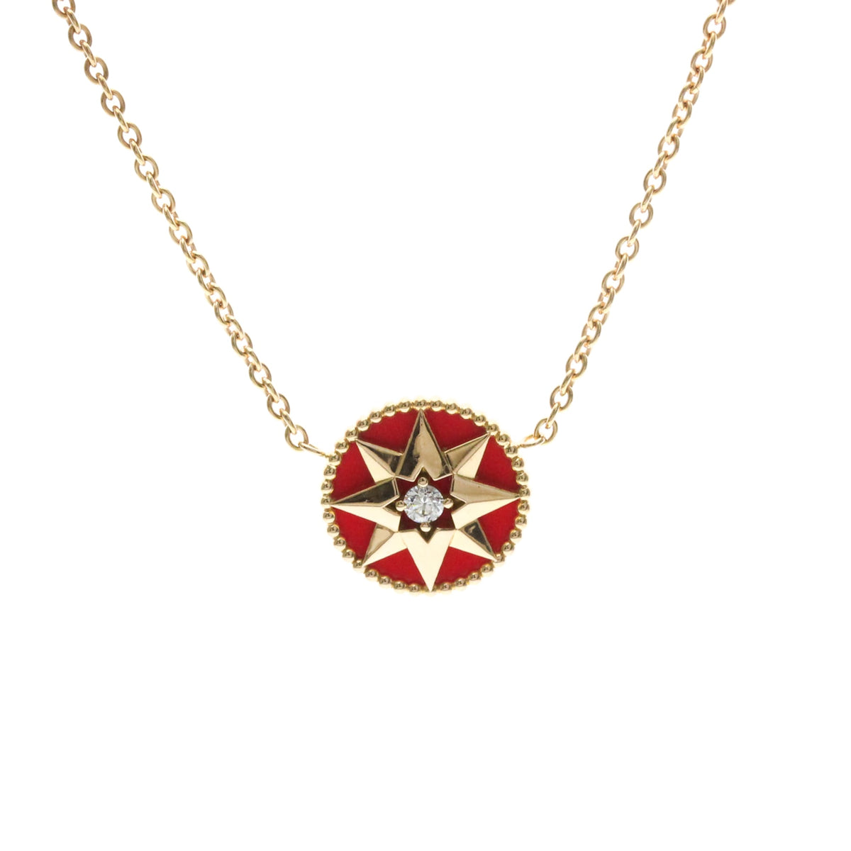 Pendant Necklace 18K Rose Gold with Carnelian and Diamond