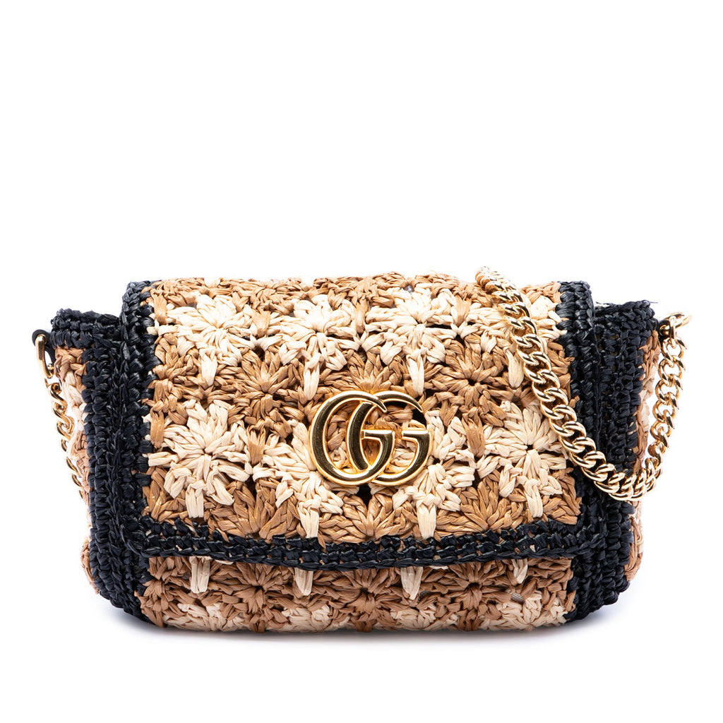GG Marmont Flap Bag Raffia Small