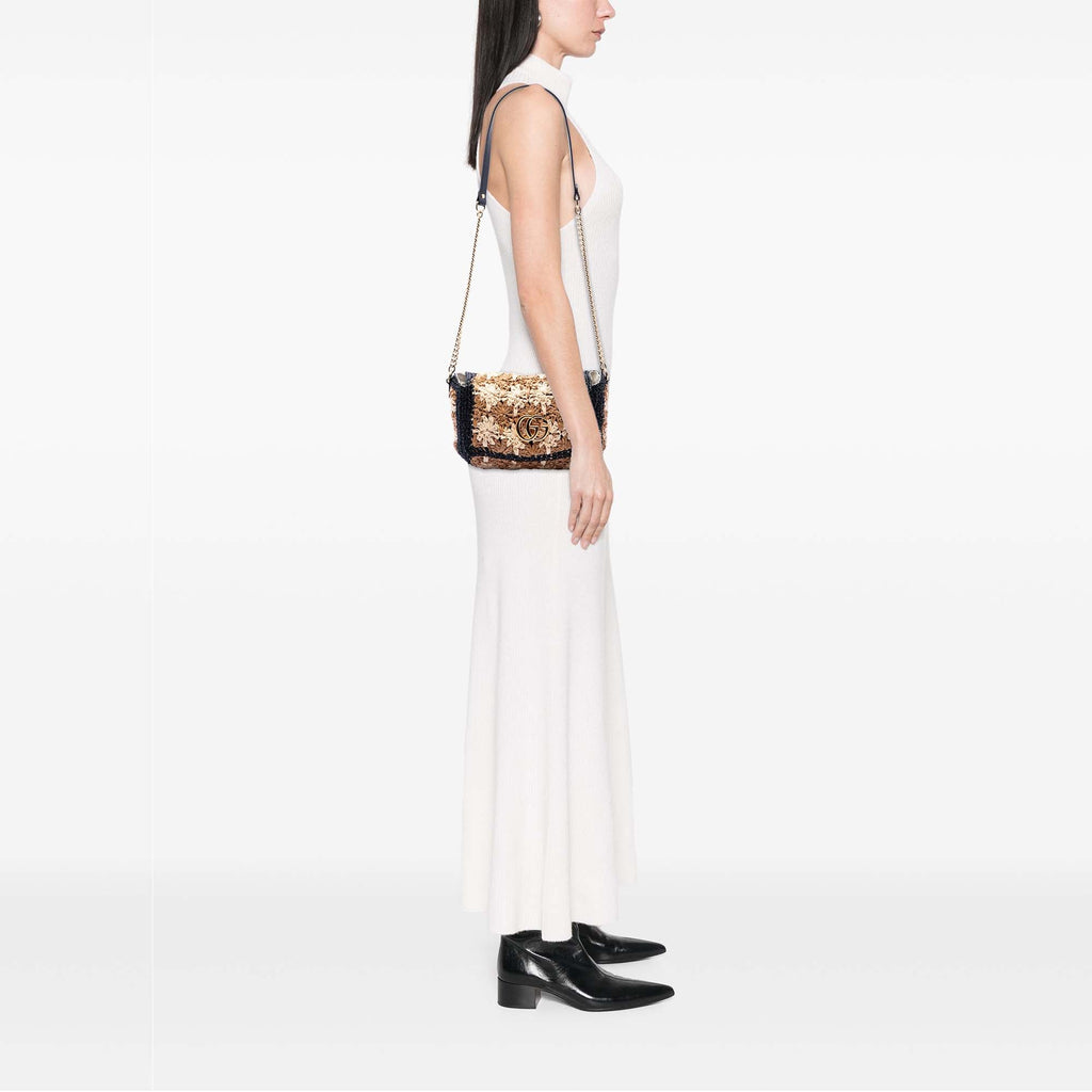 GG Marmont Flap Bag Raffia Small
