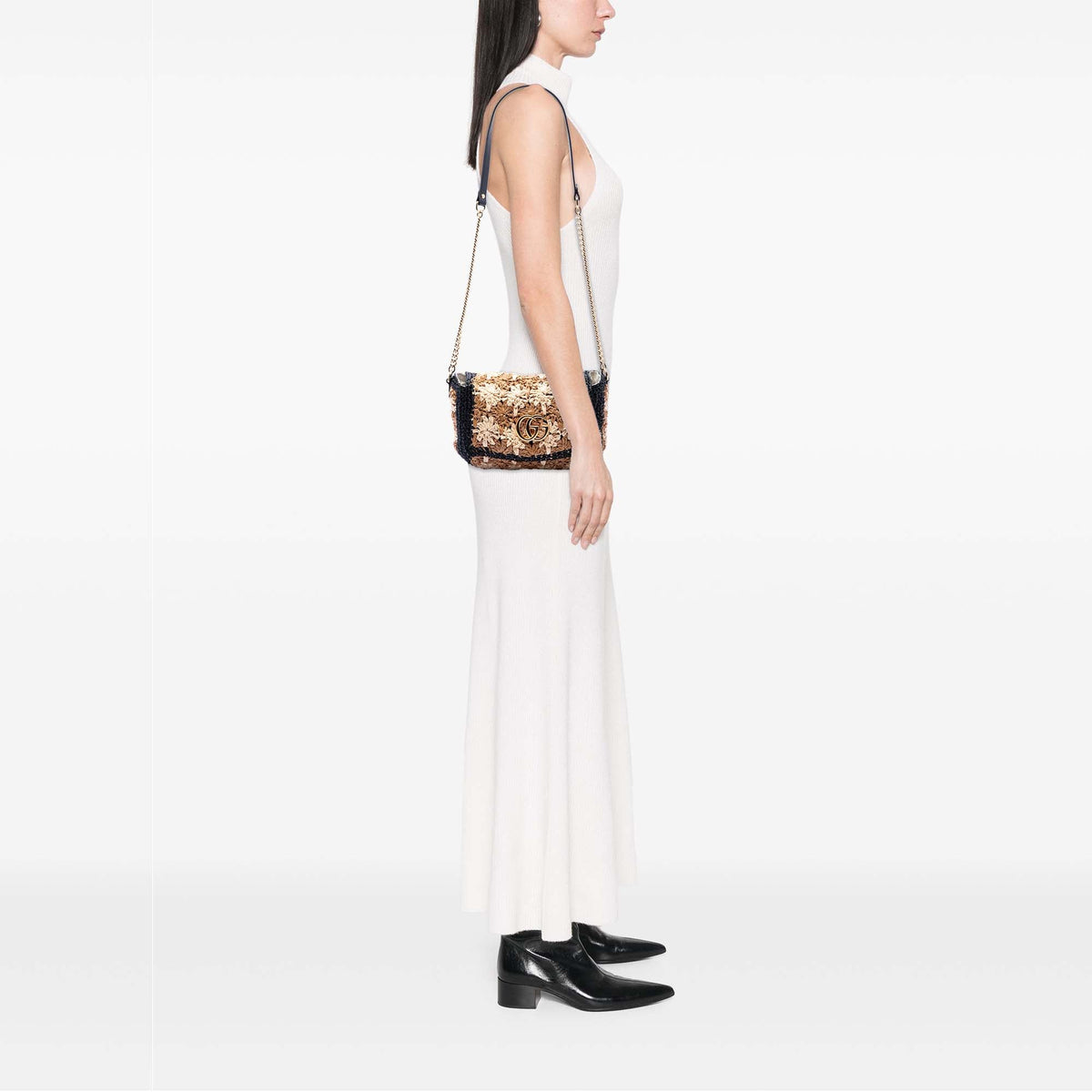 GG Marmont Flap Bag Raffia Small