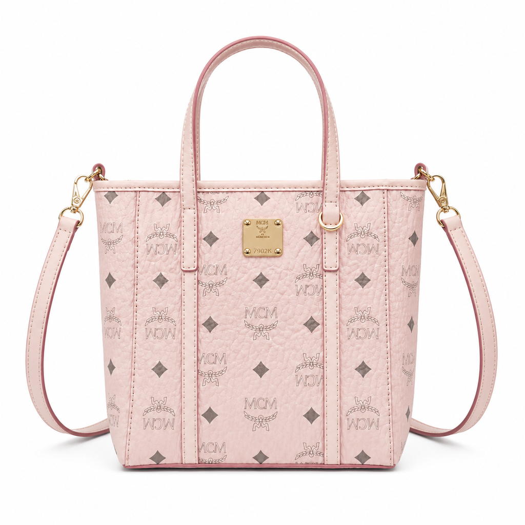 MCM Mini Tote Bag Pink Visetos Print | Compact Crossbody Handbag for Women | 19x18.5x9.5cm