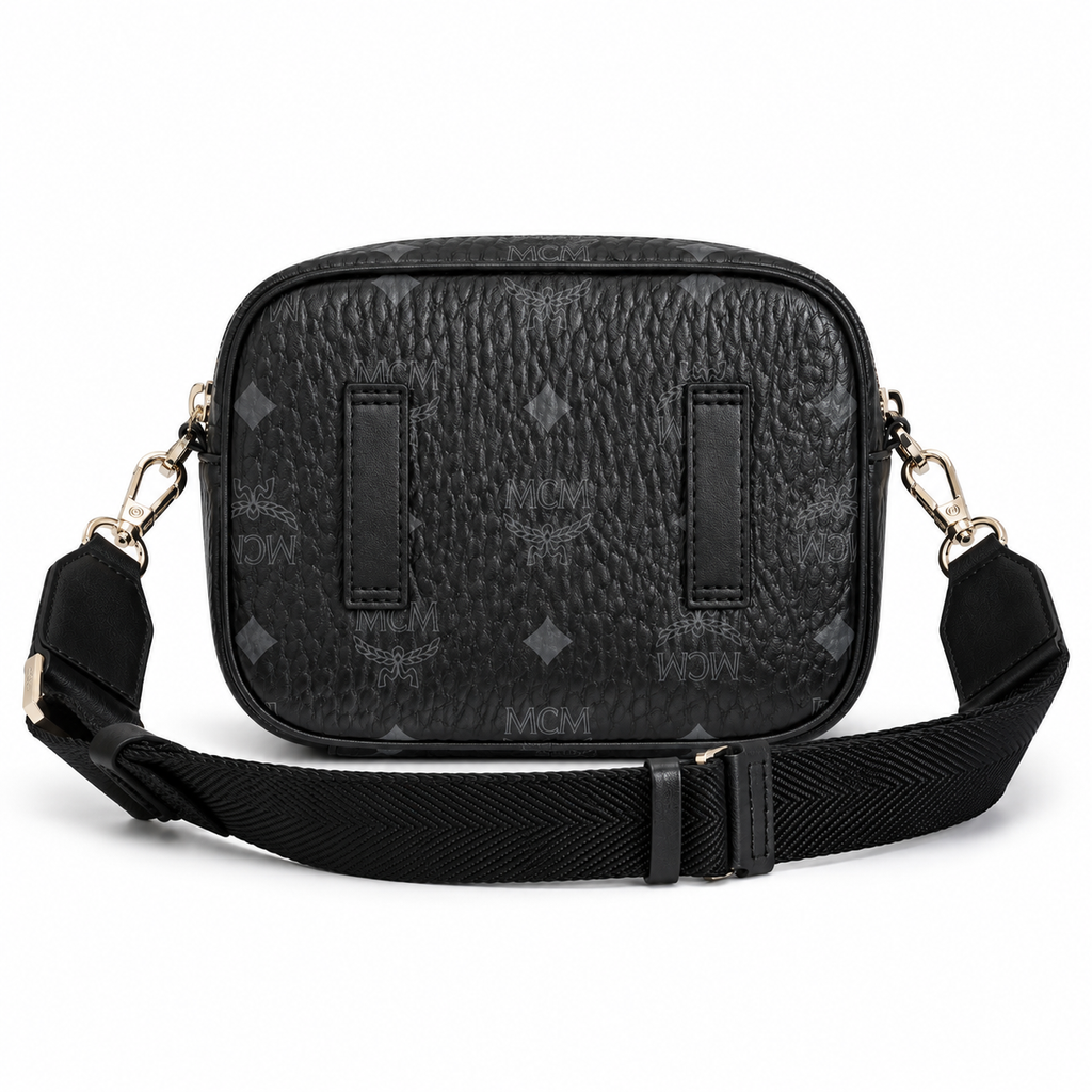 MCM Klassik Visetos Mini Camera Bag – Black Monogram, Adjustable Strap, Unisex Crossbody