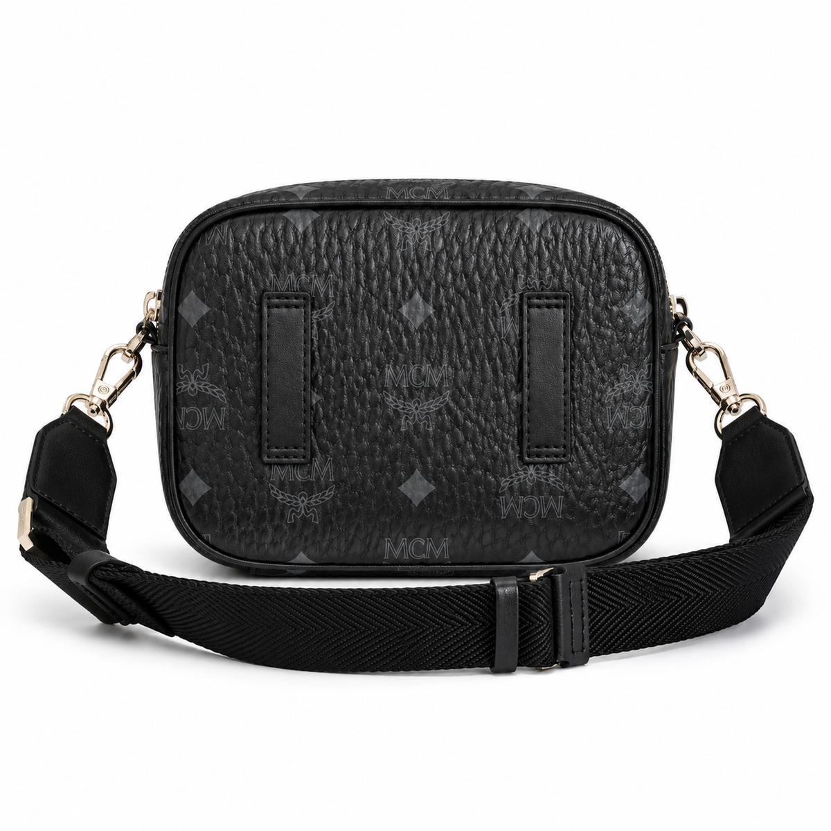 MCM Klassik Visetos Mini Camera Bag – Black Monogram, Adjustable Strap, Unisex Crossbody