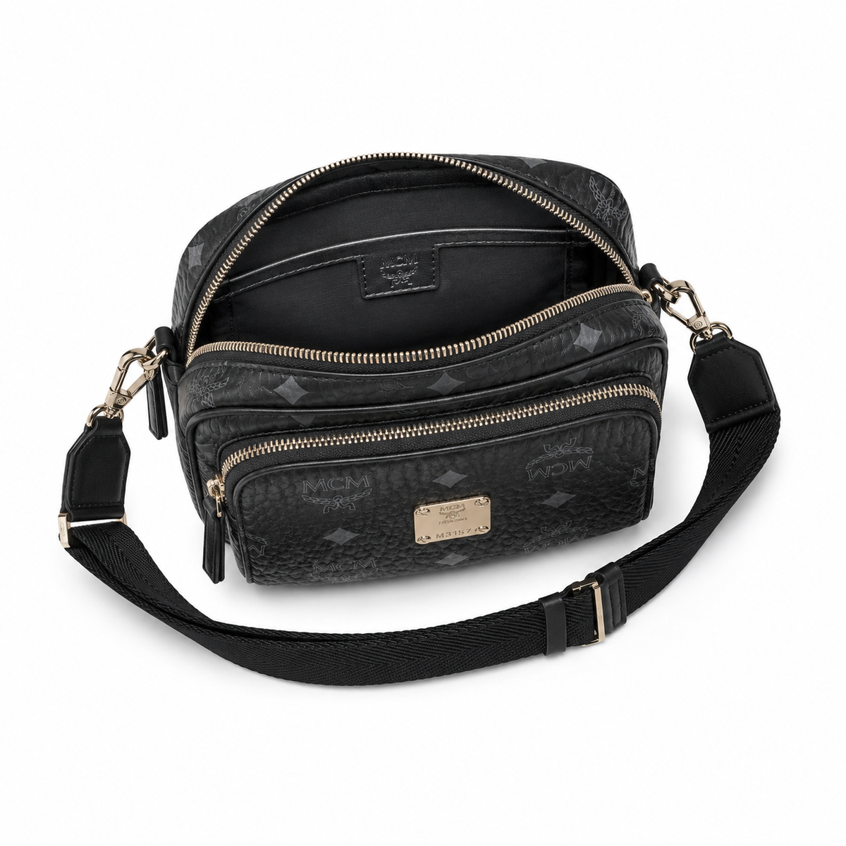 MCM Klassik Visetos Mini Camera Bag – Black Monogram, Adjustable Strap, Unisex Crossbody