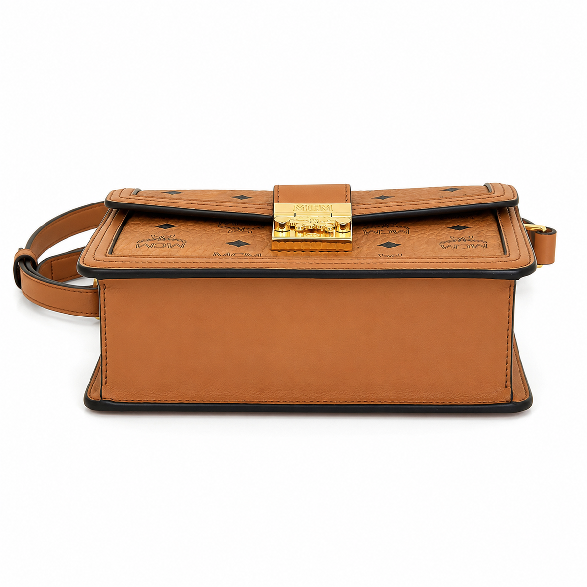 MCM Tracy Visetos Crossbody Bag – Cognac Monogram, Gold Push-Lock, Small