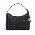 MCM Aren Visetos Hobo Bag – Black Monogram, Gold Padlock, Adjustable Strap