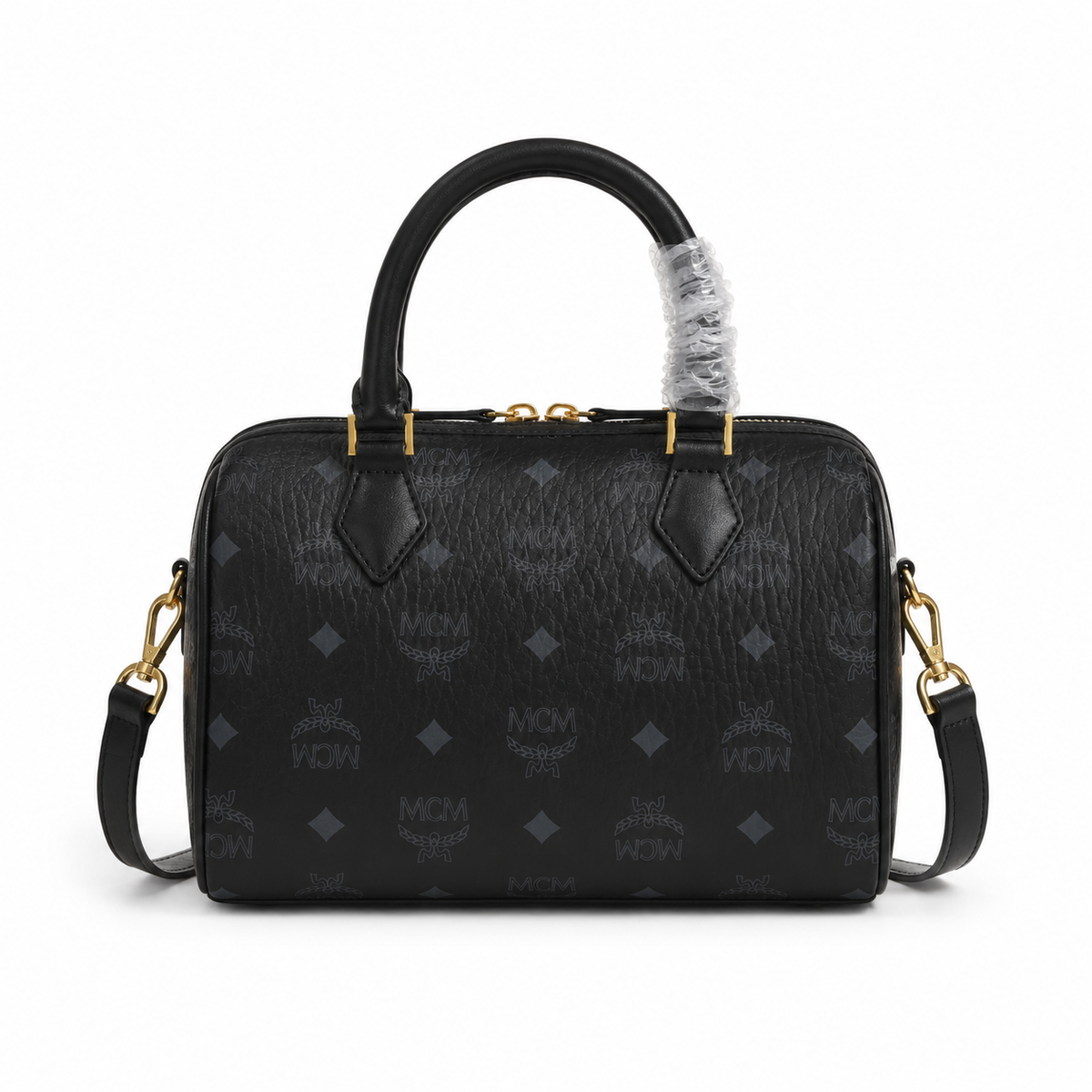 MCM Ella Visetos Small Boston Bag – Black Monogram, Padlock, MWBESEA02
