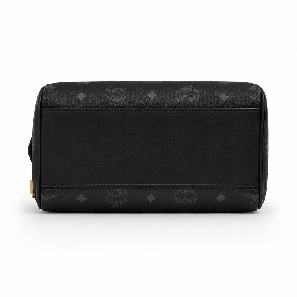 MCM Ella Visetos Small Boston Bag – Black Monogram, Padlock, MWBESEA02
