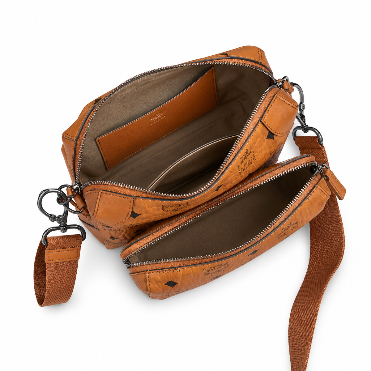 MCM Patricia Visetos Crossbody Bag Set – Cognac Monogram, Pouch, MWRAAPA