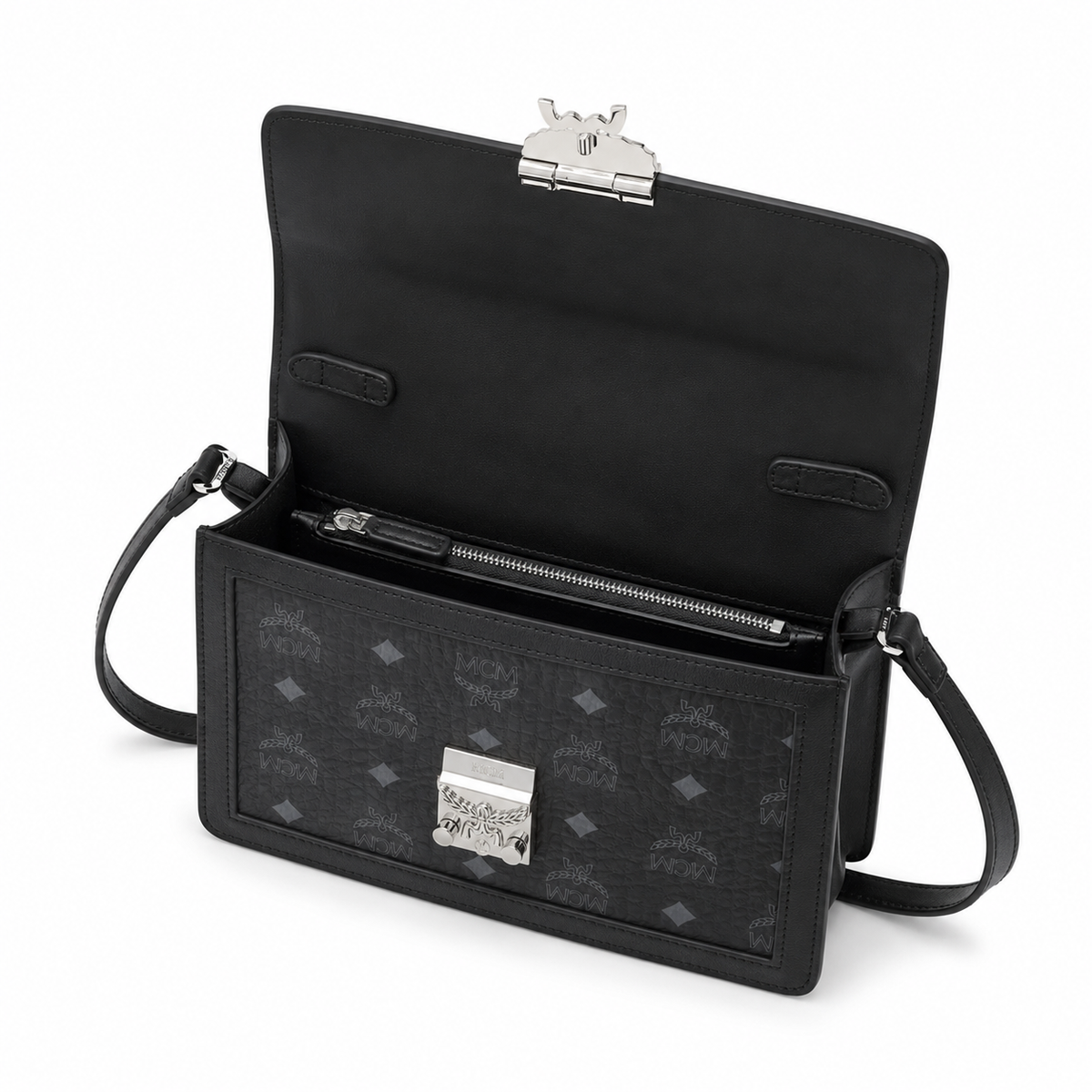 MCM Anais Visetos Small Flap Bag – Black Monogram, Silver Hardware, MWH6SIA20
