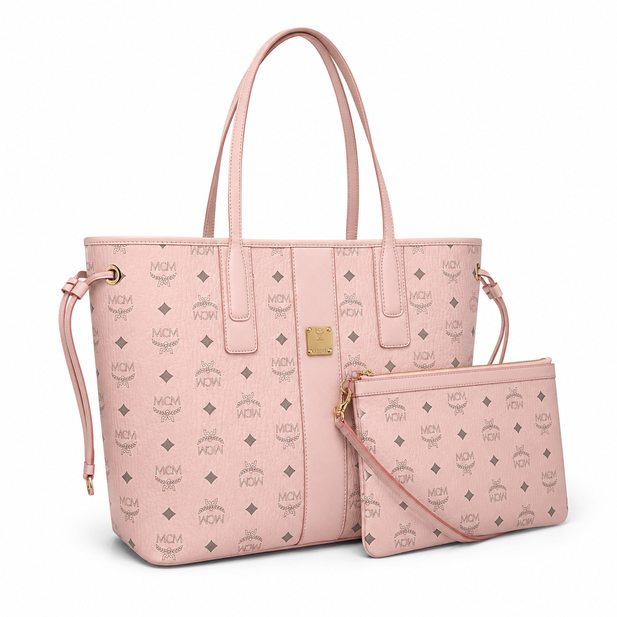 MCM Liz Visetos Medium Tote Bag – Soft Pink, Reversible, Pouch, MWPAAVI02