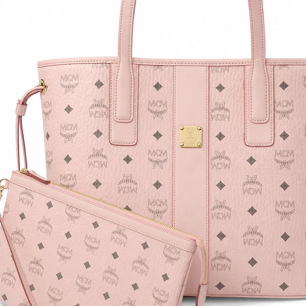 MCM Liz Visetos Medium Tote Bag – Soft Pink, Reversible, Pouch, MWPAAVI02
