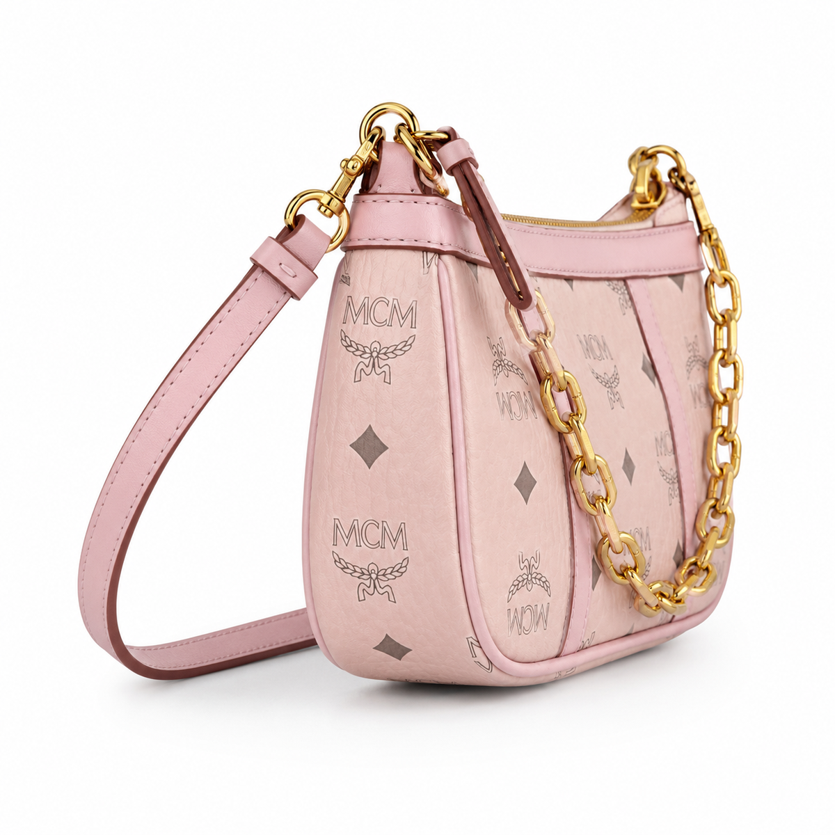 MCM Aren Visetos Mini Chain Bag – Light Pink, Gold Chain & Leather Strap