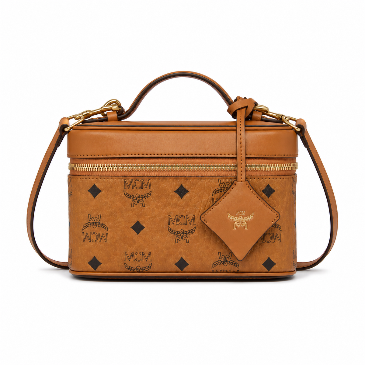 MCM Cosmetics Visetos Mini Vanity Bag – Cognac, Top Handle, MWHAASA27