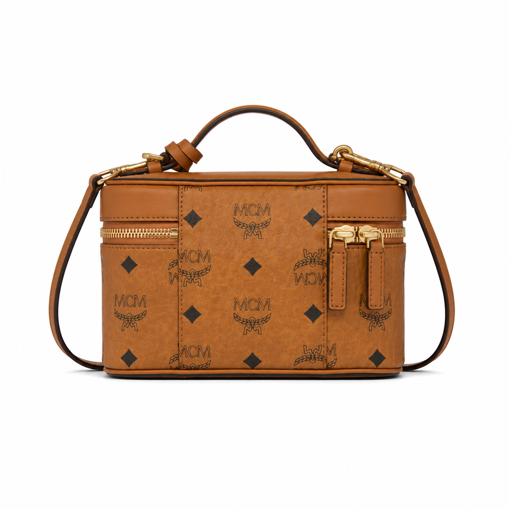 MCM Cosmetics Visetos Mini Vanity Bag – Cognac, Top Handle, MWHAASA27