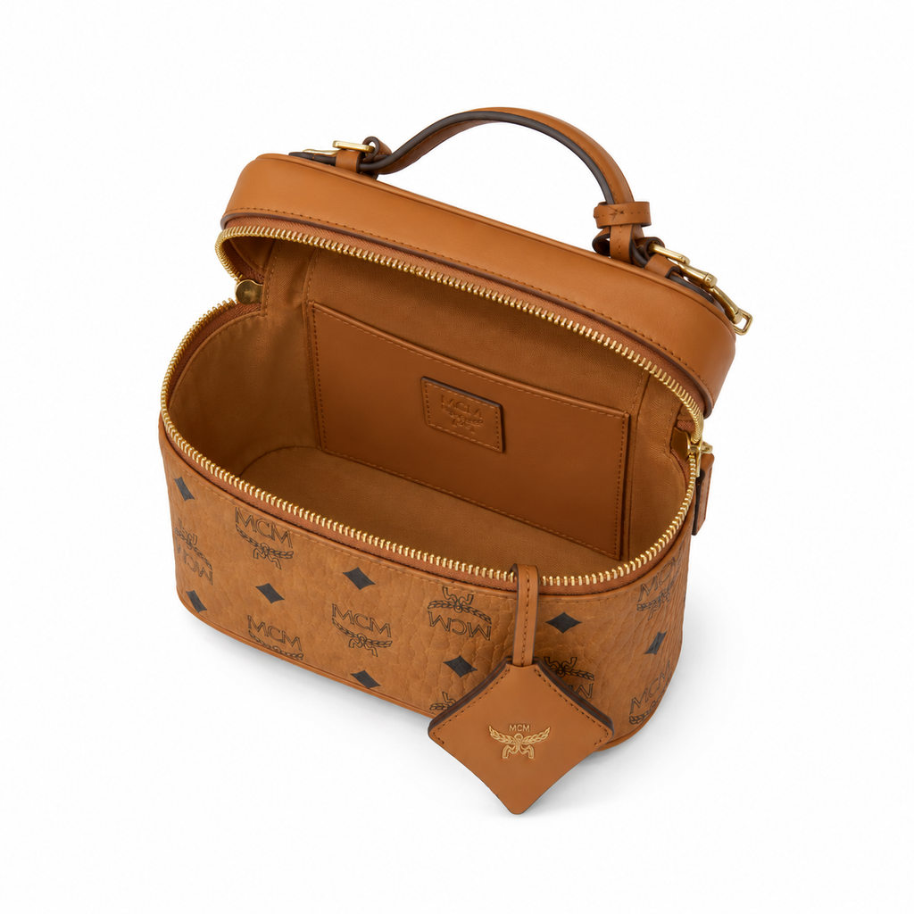 MCM Cosmetics Visetos Mini Vanity Bag – Cognac, Top Handle, MWHAASA27
