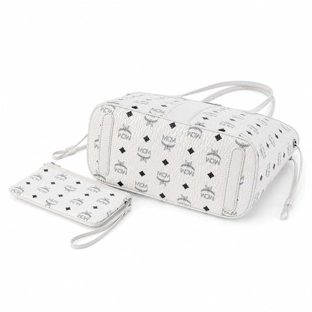 MCM Liz Visetos Medium Tote Bag – White, Reversible, Pouch, MWPAAVI02WT