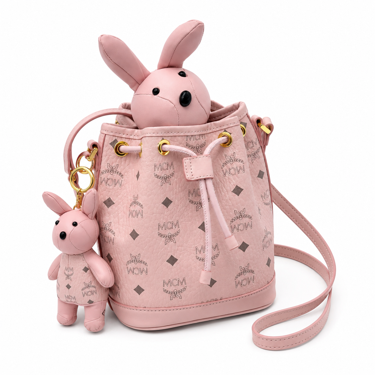 MCM Zoo Visetos Mini Bunny Bucket Bag – Pink, Detachable Rabbit, MWZ8AXL45PZ001