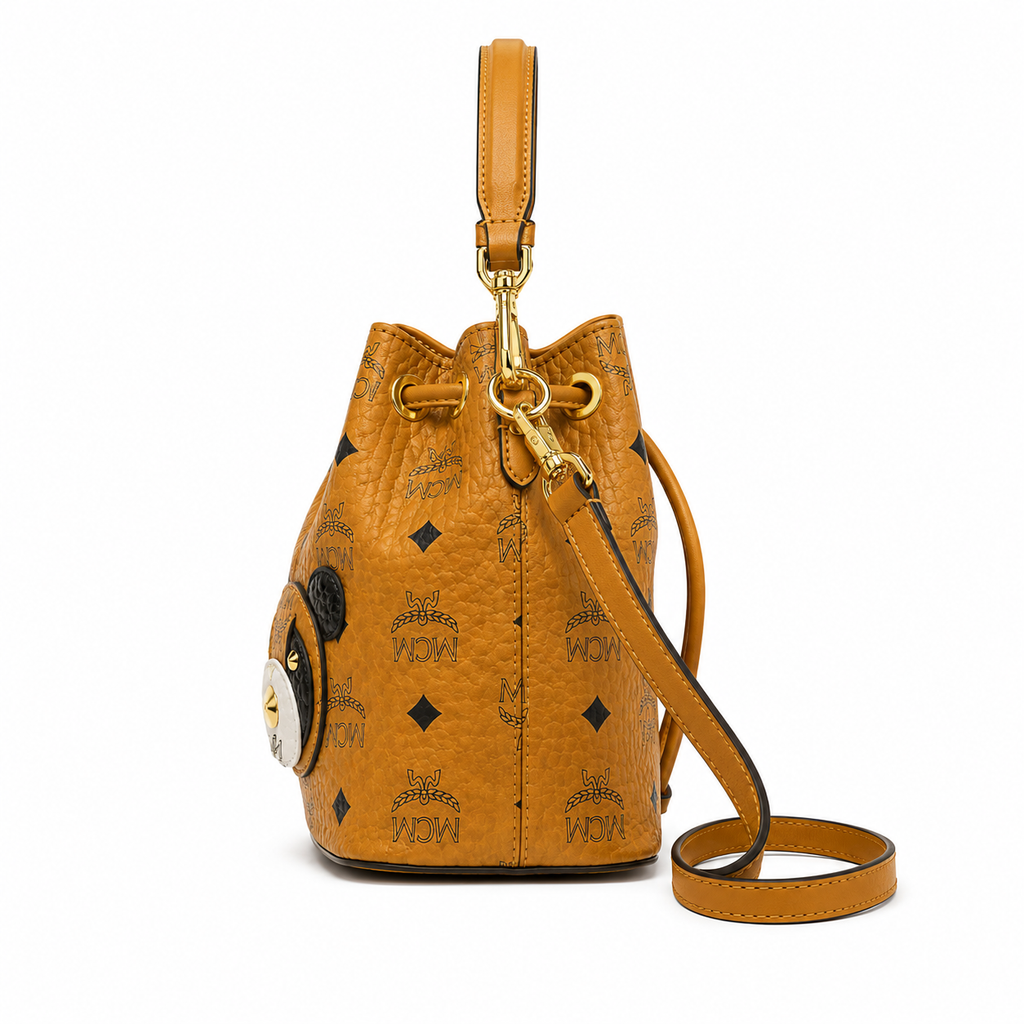 MCM x Mr. Bags Mini Bucket Bag – Cognac Visetos, Bear Face, MZUA9SV89CO001