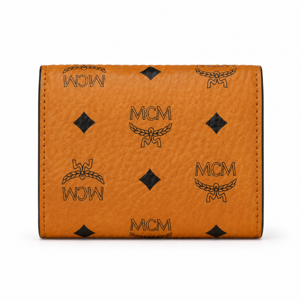 MCM Small Aren Visetos Trifold Wallet – Cognac
