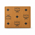 MCM Visetos Original Compact Wallet – Cognac Coated Canvas Bifold with Coin Pocket