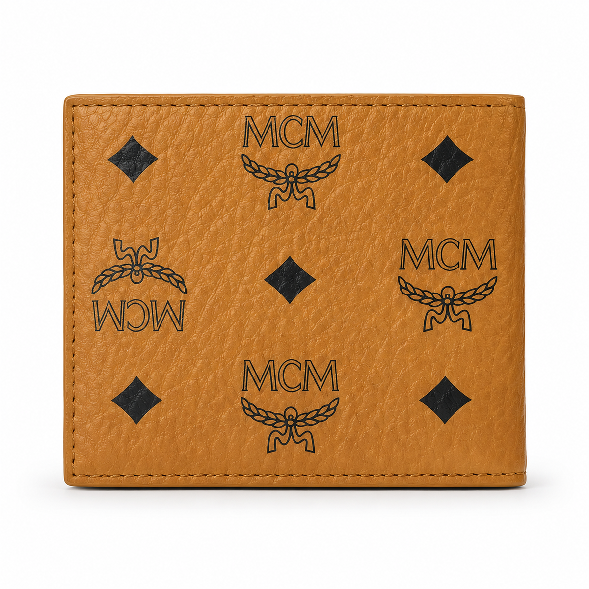 MCM Visetos Original Compact Wallet – Cognac Coated Canvas Bifold with Coin Pocket