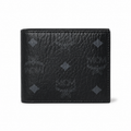 MCM Men's Visetos Bifold Wallet – Black Logo Print Short Wallet & Card Holder