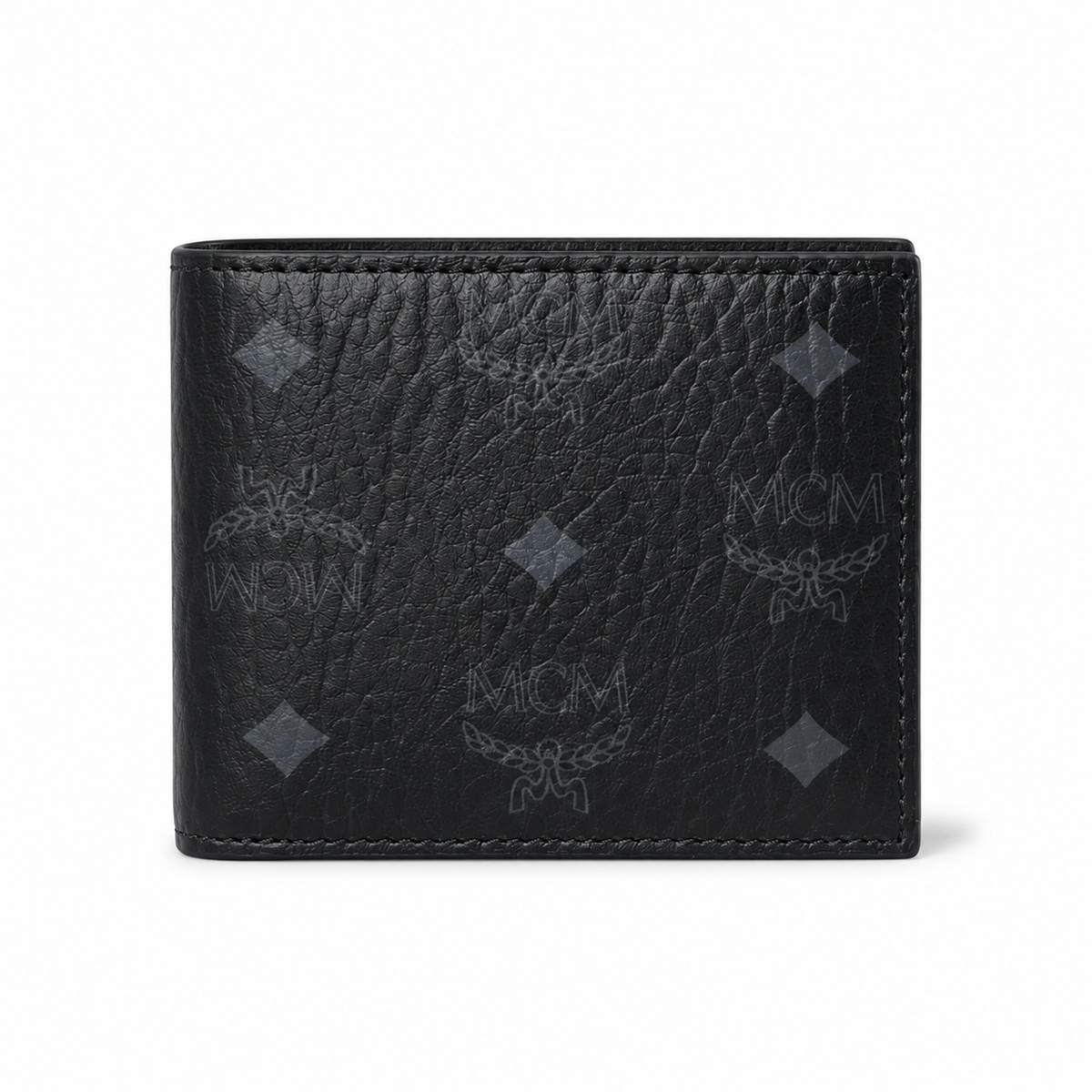 MCM Men's Visetos Bifold Wallet – Black Logo Print Short Wallet & Card Holder