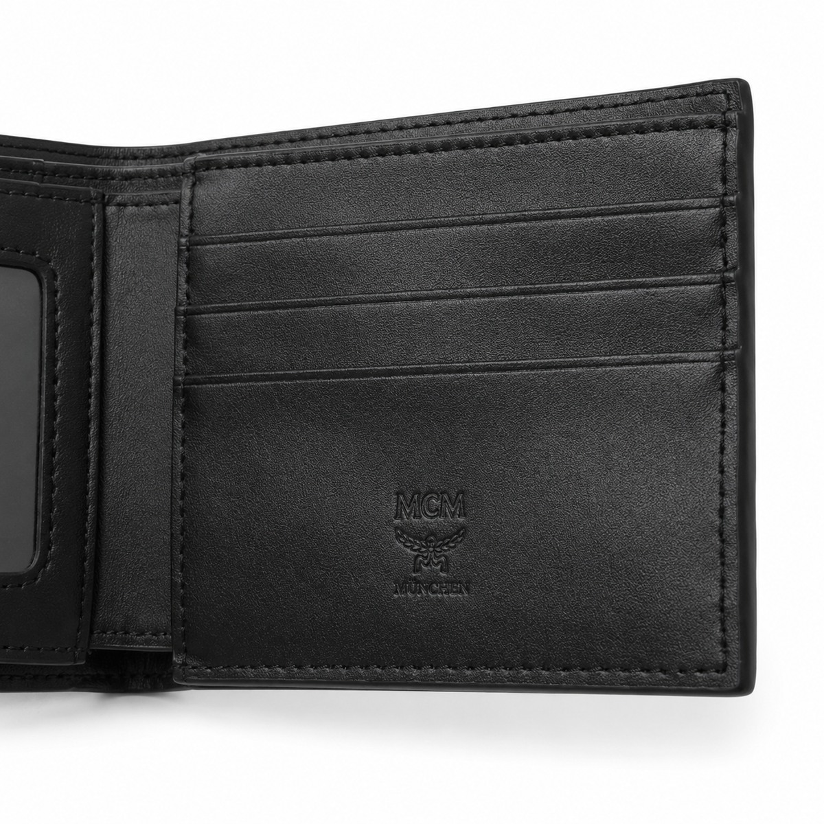 MCM Men's Visetos Bifold Wallet – Black Logo Print Short Wallet & Card Holder