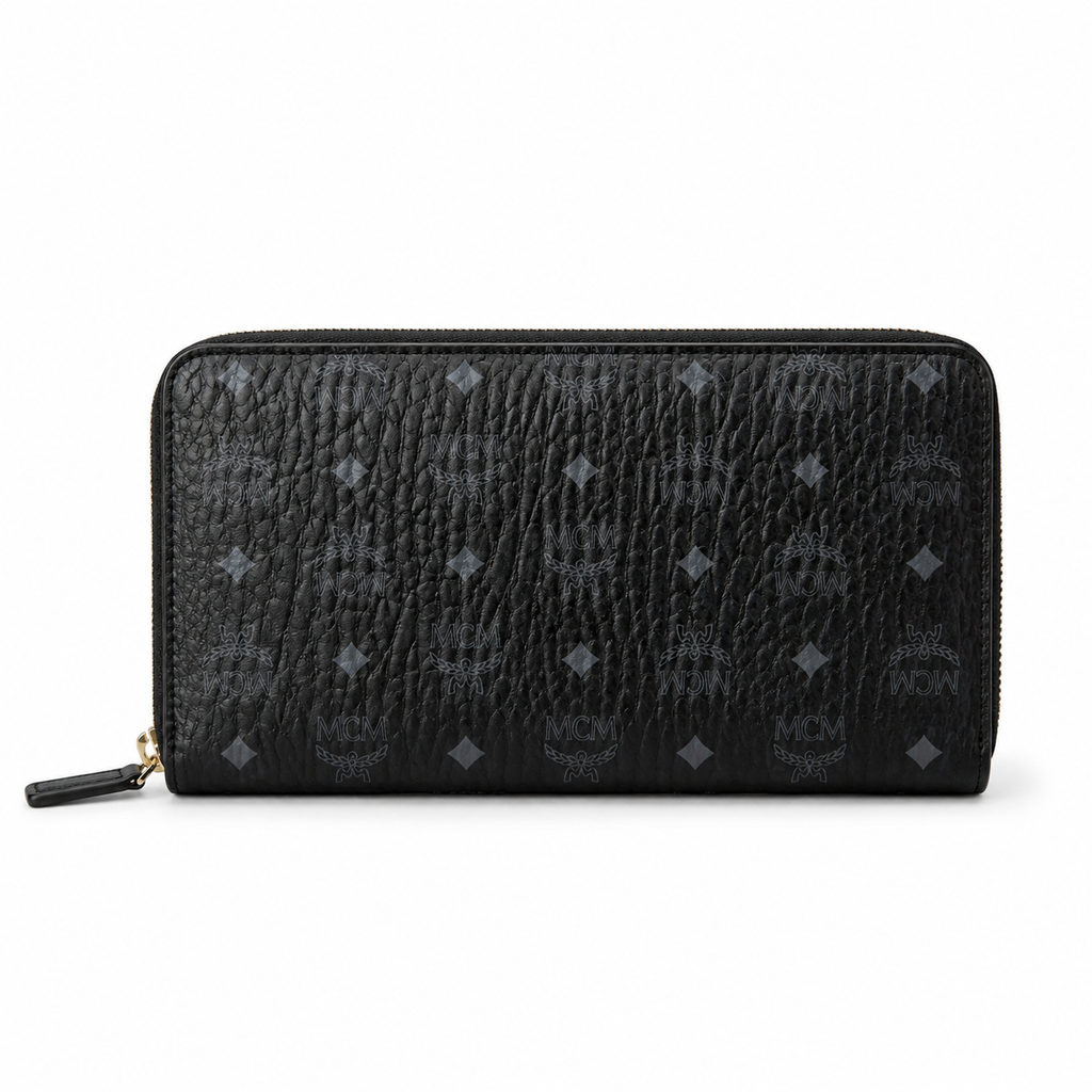 MCM Visetos Original Zip Around Long Wallet – Cognac / Black, 19cm