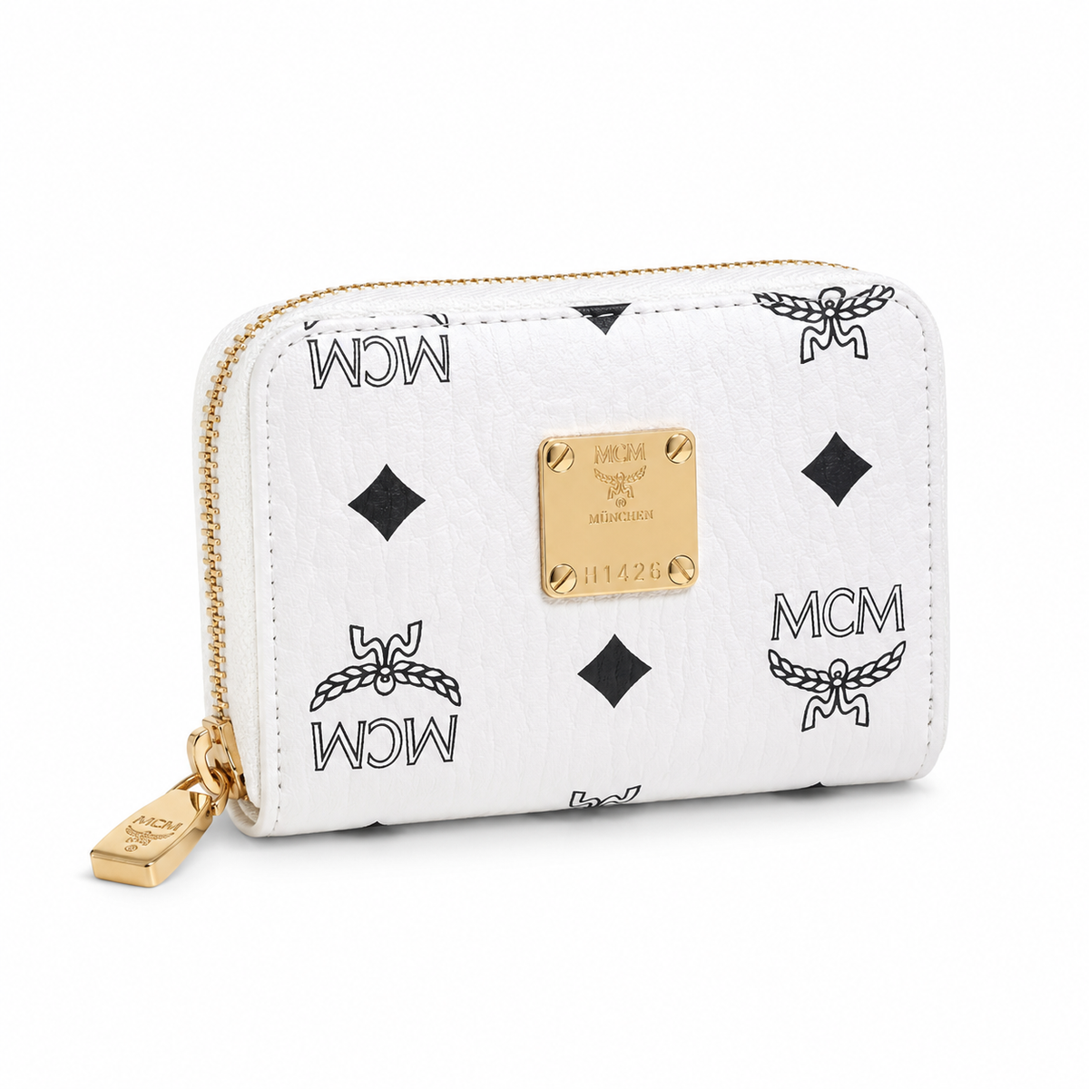 MCM Patricia Visetos Zip Around Wallet – White, 11x8.5cm