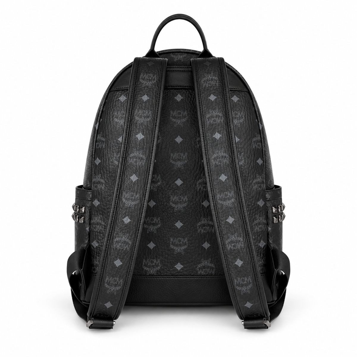 MCM Stark Large Backpack in Visetos Black – Signature Monogram Double-Sided Backpack with Pyramid Studs, 41x33x15cm
