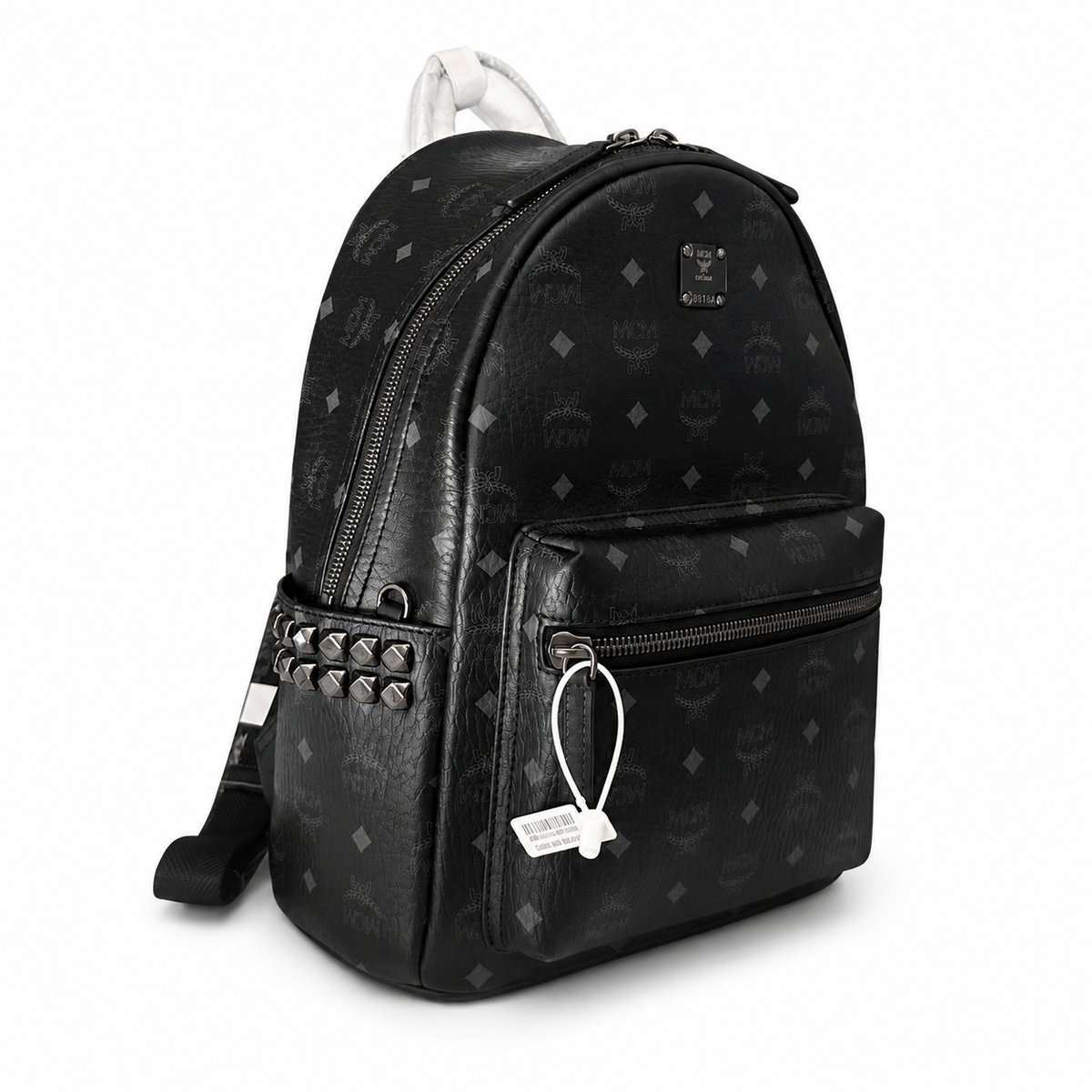 MCM Medium Stark Backpack in Visetos Black – Classic Monogram Side Studs Backpack, 38x30x13cm