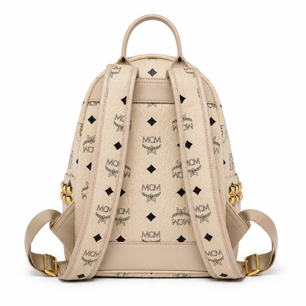 MCM Stark Mini Backpack in Beige Visetos – Signature Monogram Side Studs Backpack, MMK6SVE41IG001, 26x21.5x10.5cm